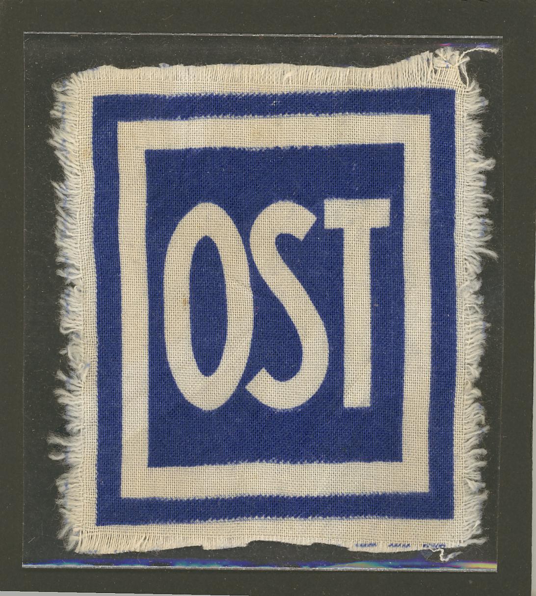 Patch used by Nazi Germany to identify forced laborers from “the East” (OST-Arbeiter). Cloth.
