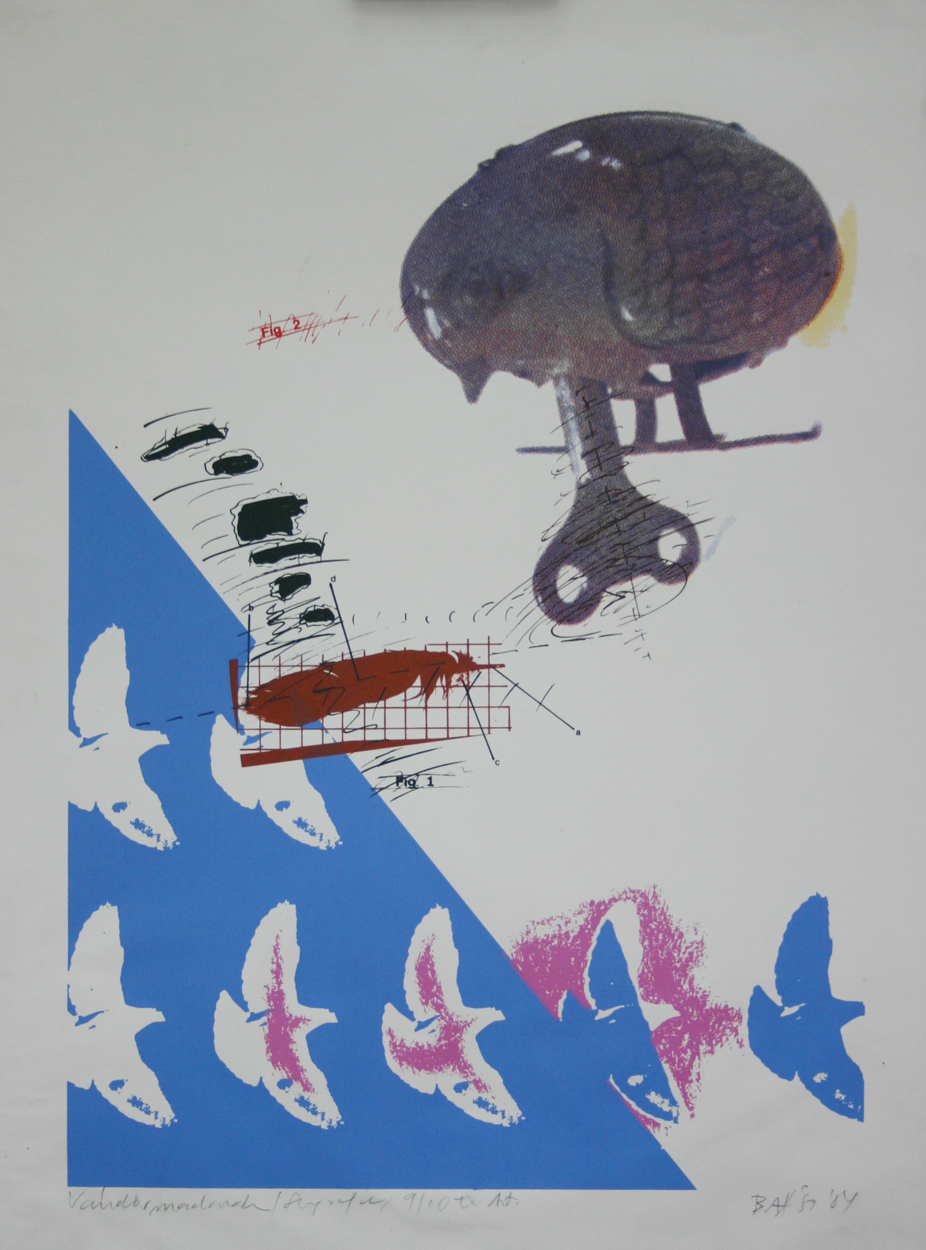 Imre Baász: Migrating Birds, silkscreen print, 54x35.5 cm, 1984