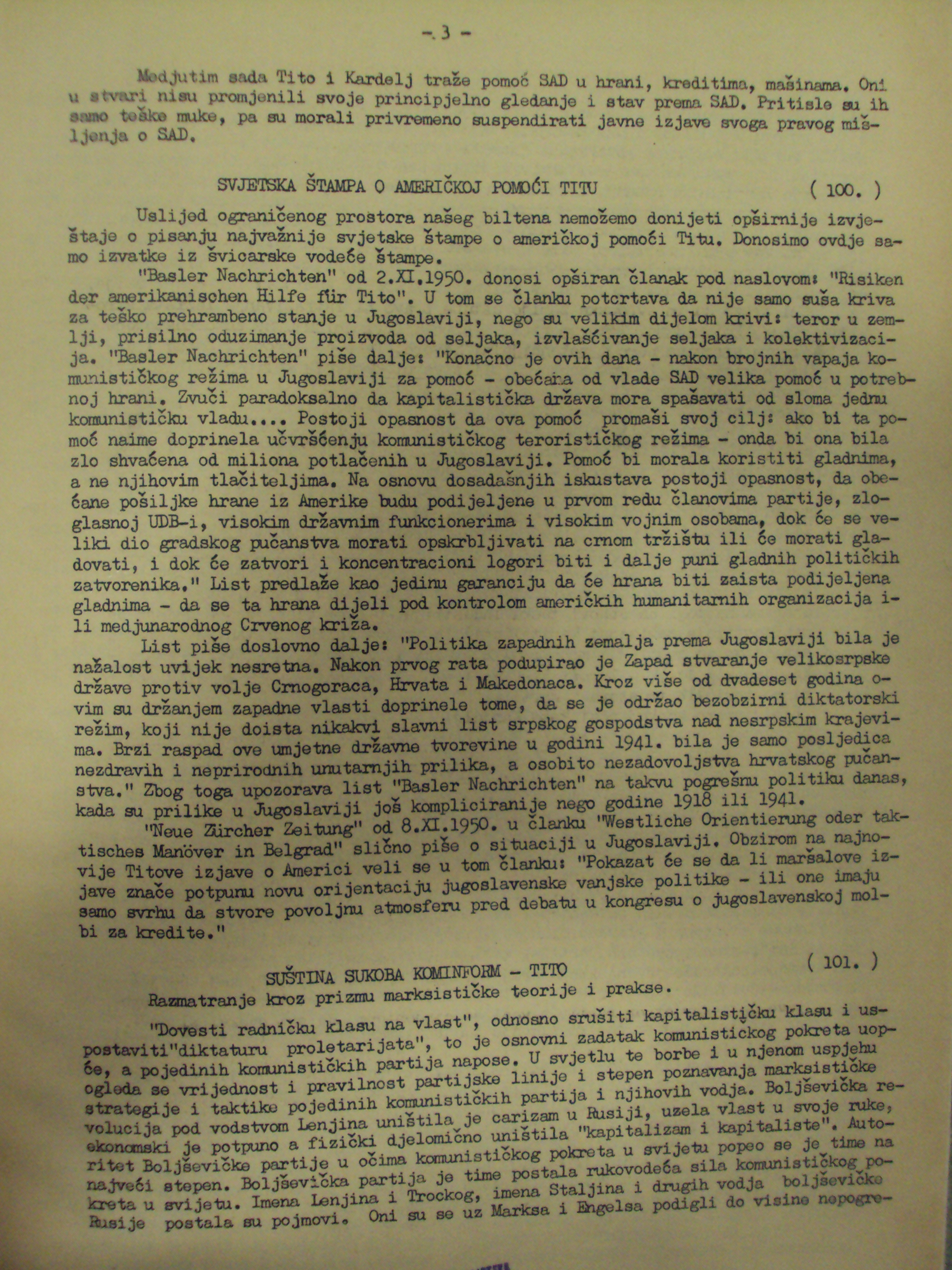 Juretić, Augustin. “Suština sukoba Kominform – Tito” [The essence of the Cominform conflict – Tito] (Hrvatski dom), 1950. Article 