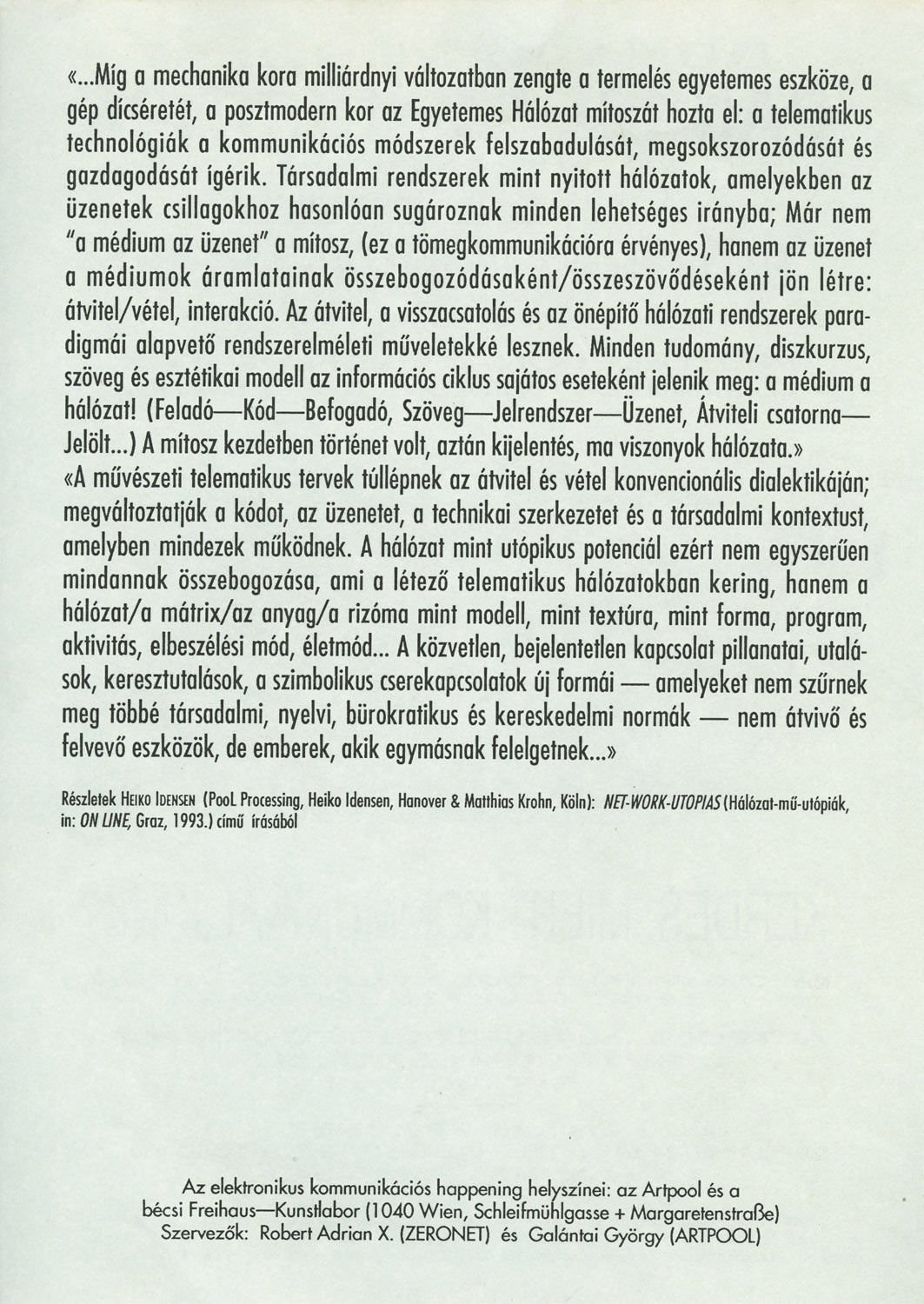 Invitation/Call/ by Artpool for Danube Connection, 1993 (Hungarian version) (1st and 2nd page)