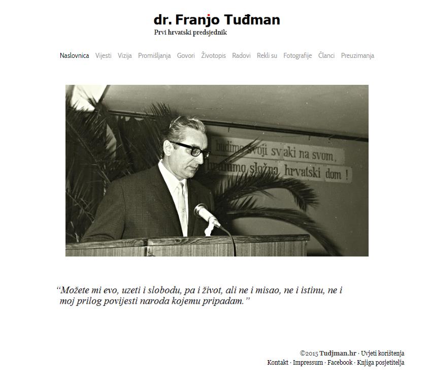 Franjo Tuđman Website screenshot (2013)