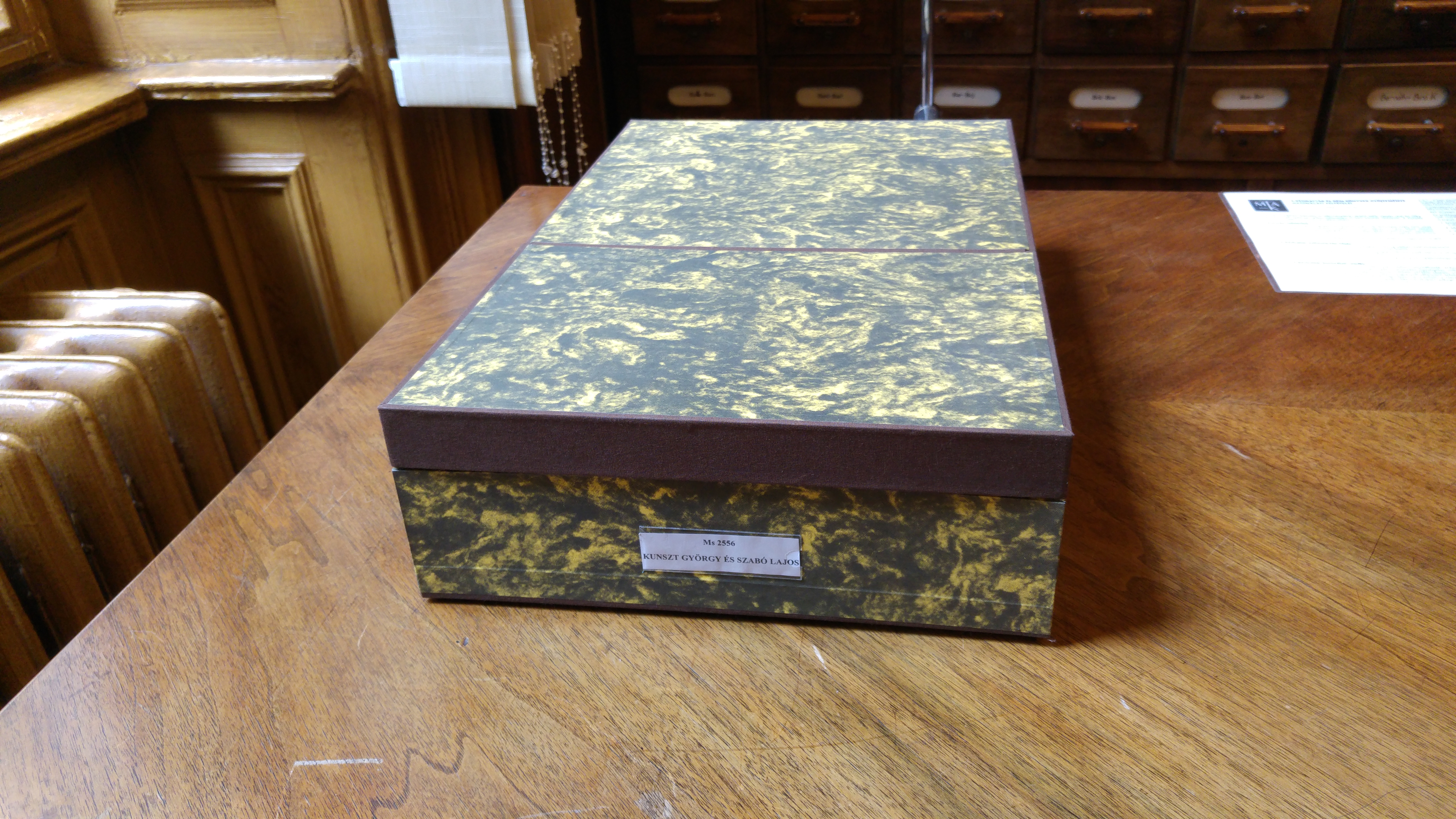 One of the boxes containing the notebooks of Lajos Szabó.
