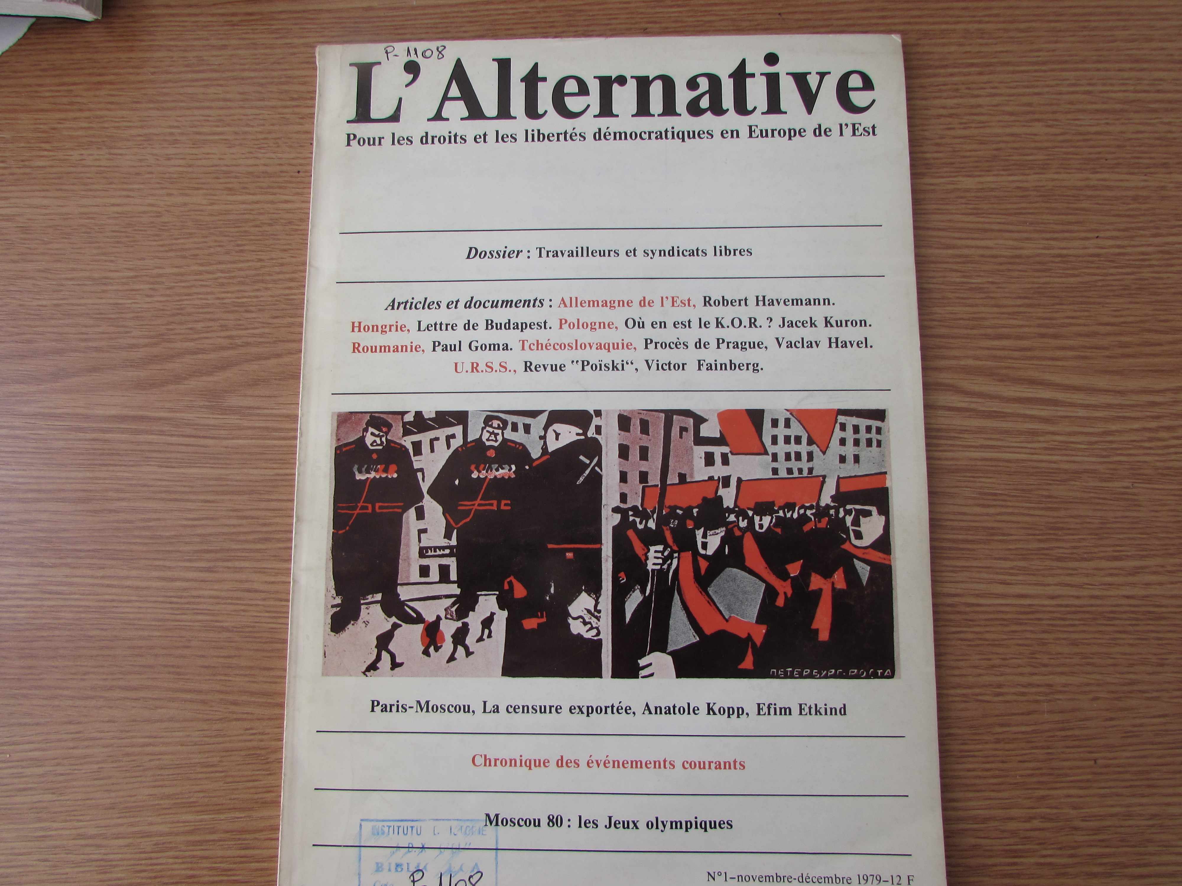 L’Alternative : Pour les droits et les libertés démocratiques en Europe de l’Est, nr. 1 (noiembrie – decembrie 1979). Coperta.  