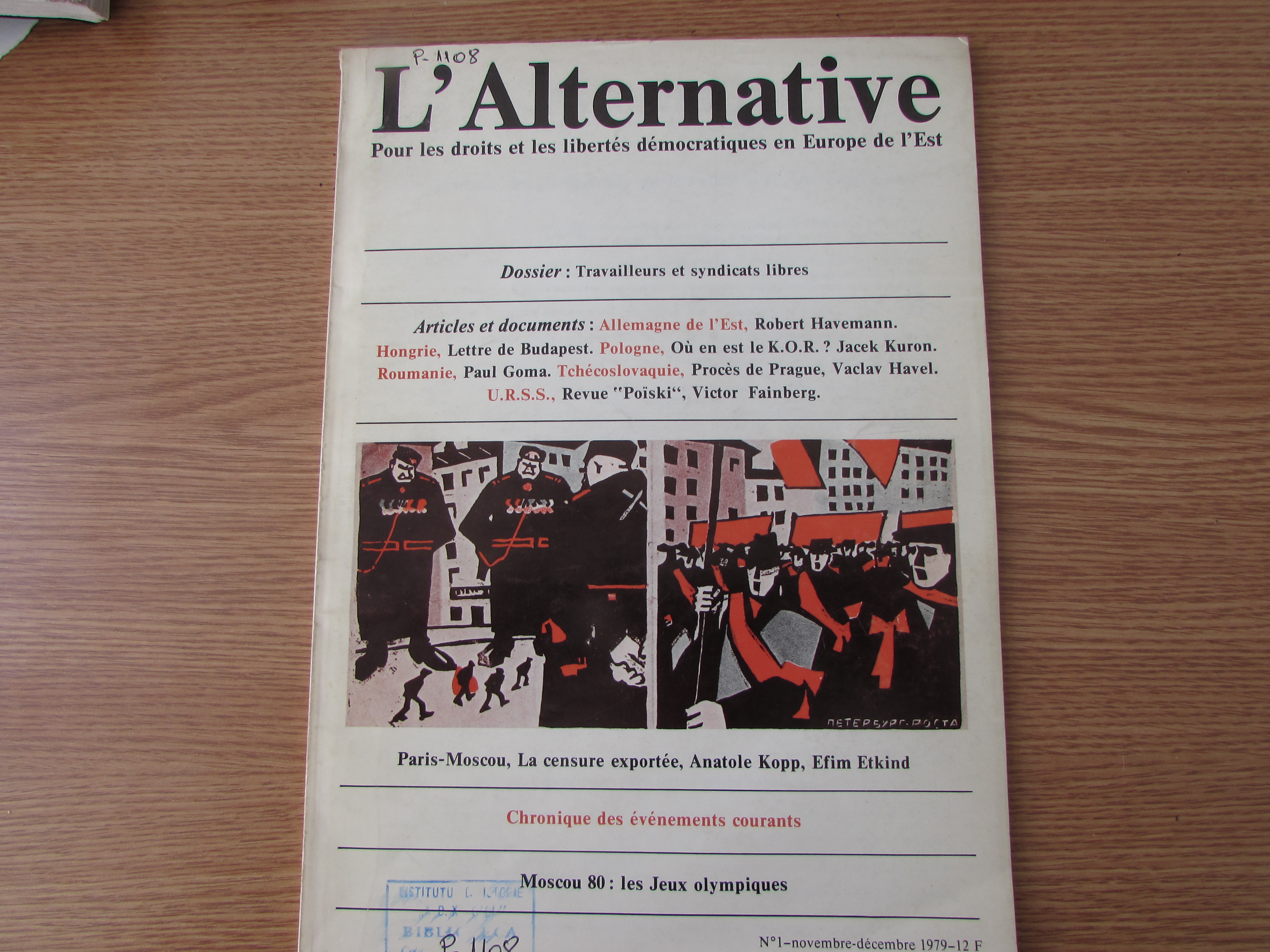 L’Alternative : Pour les droits et les libertés démocratiques en Europe de l’Est, no. 1 (November – December 1979). Cover. 