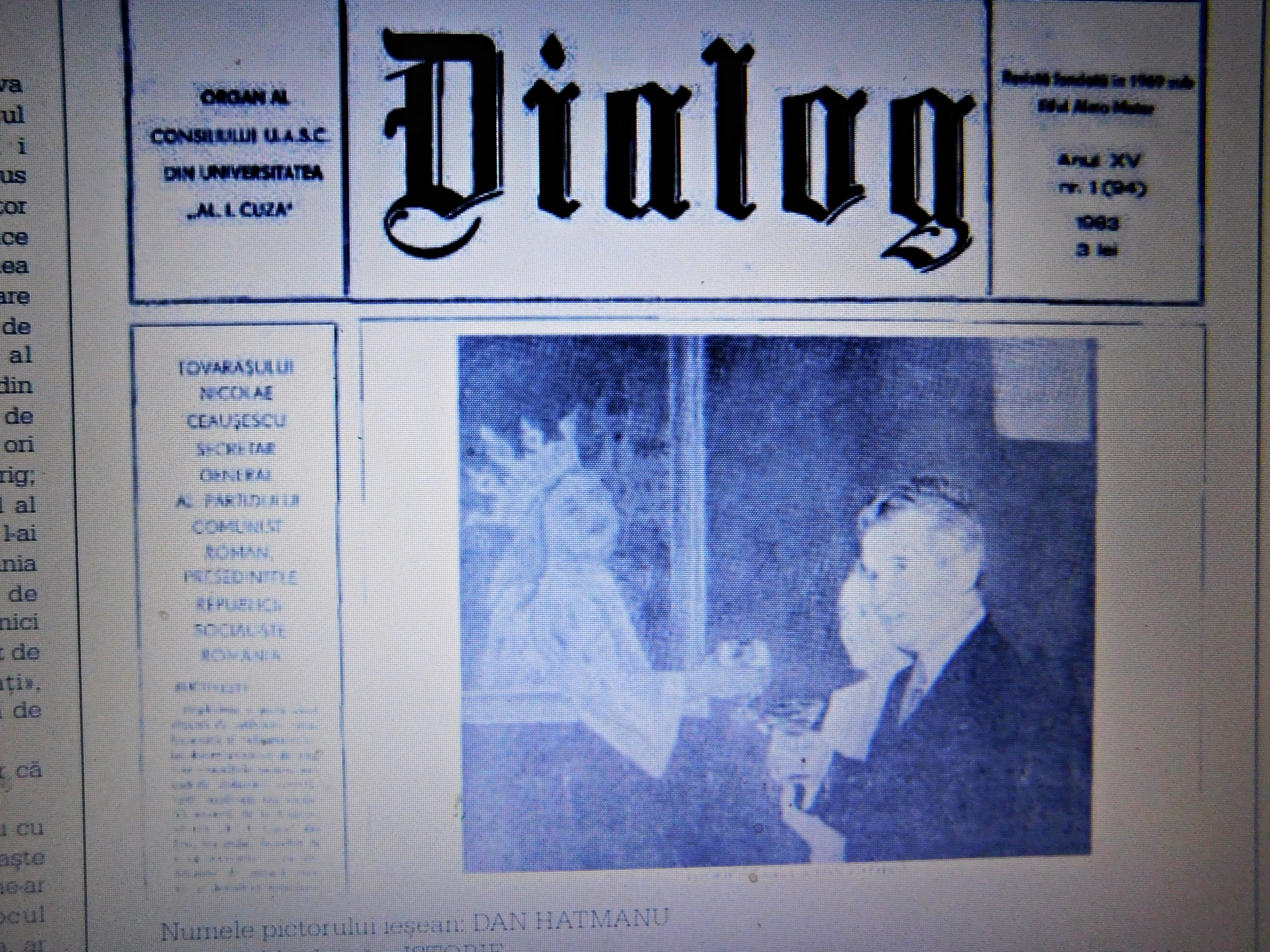 Prima pagină a revistei studențești Dialog din ianuarie 1983