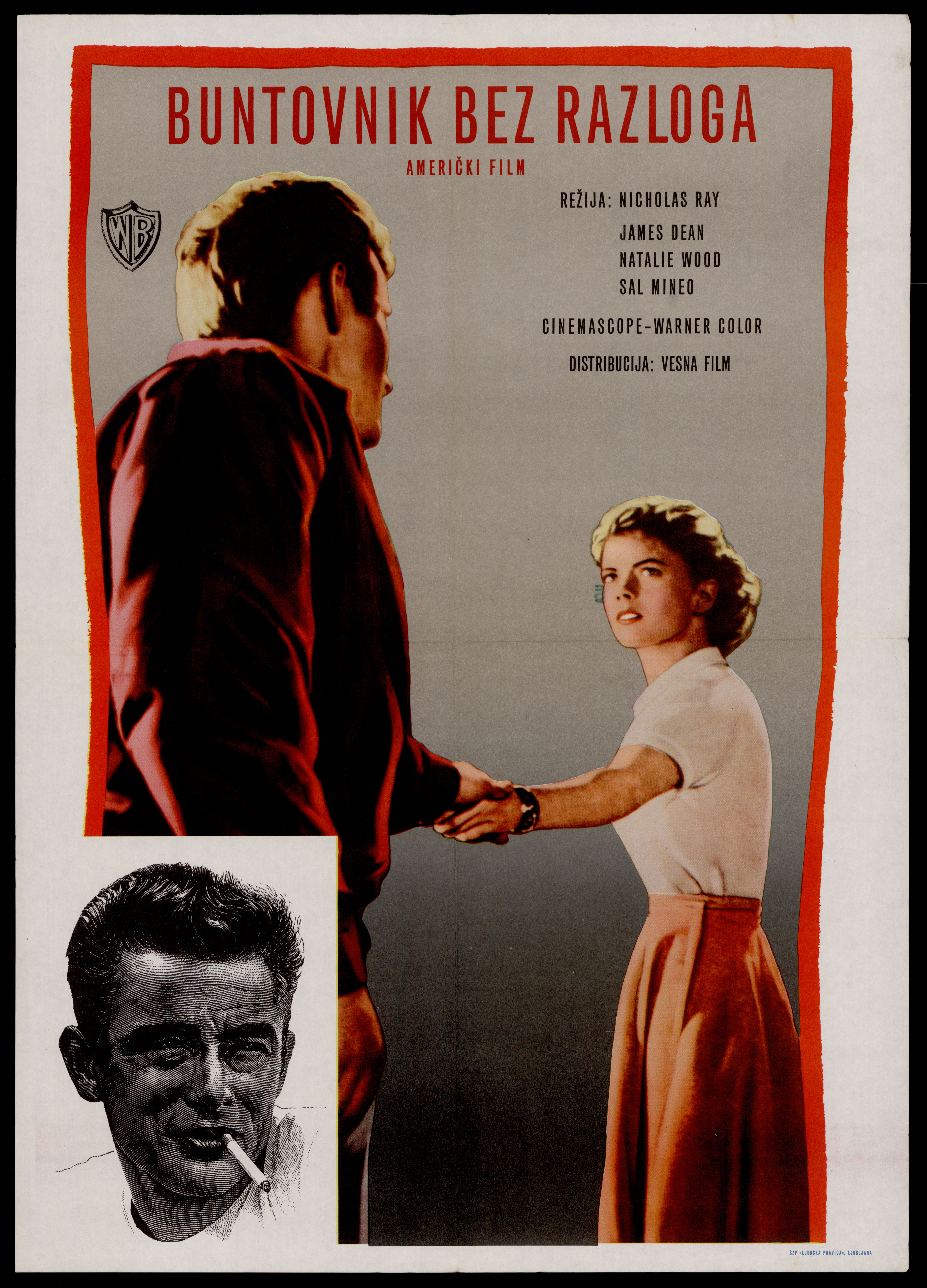 Plakat za film Buntovnik bez razloga (1955.) s Jamesom Deanom u glavnoj ulozi, čiji je utjecaj kritizirala Ideološka komisija čak prije njegova prikazivanja u Jugoslaviji.