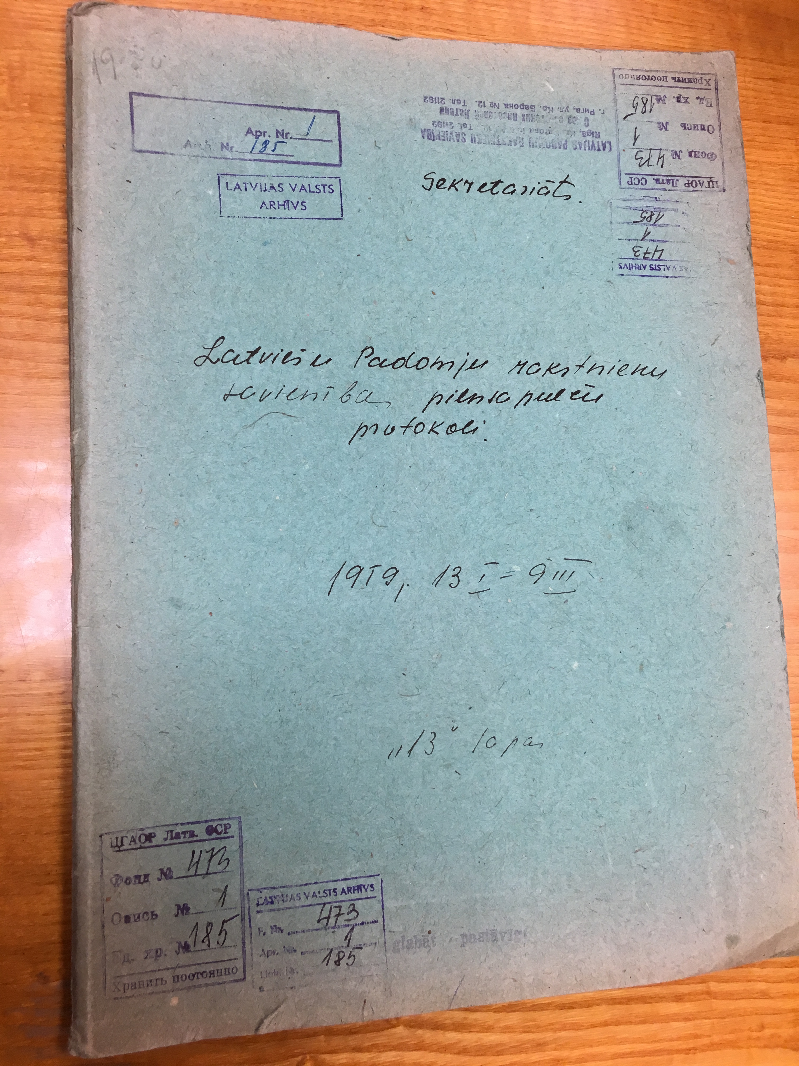 Cover of the file of protocol of the plenary meeting of the Witers' Union in 1959
